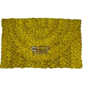 NEW OOAK Womens CC Bling Straw Magnetic Clutch Bag in bright yellow
